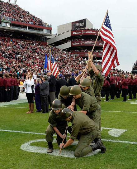 NJROTC reenacts historical moment at Iwo Jima in front of thousands at USC football game