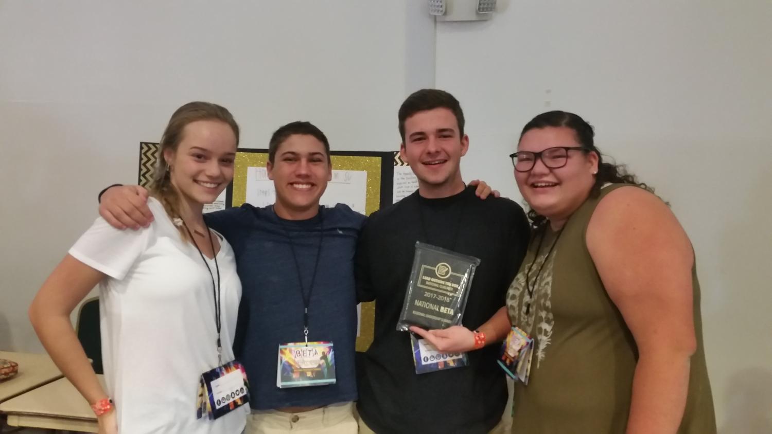 Co-Vice Presidents Sara Fuller and Braden Staub (Juniors) and Co-Presidents Clay Bellinger and Whitley Leviner (Seniors) at the Beta Club Leadership Convention in North Carolina