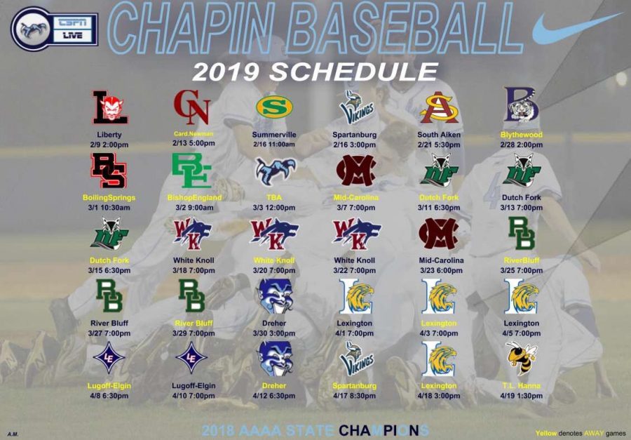 Chapin Baseball 2019 New in 5A