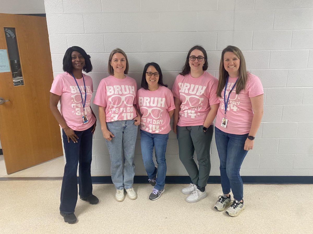 Math teachers wear Pi Day shirts to celebrate Pi Day 3-14-24
From left to right Ms. Korsah, Ms. Conner, Ms. Yong, Ms. Lopez-Silvers and Ms Attaway