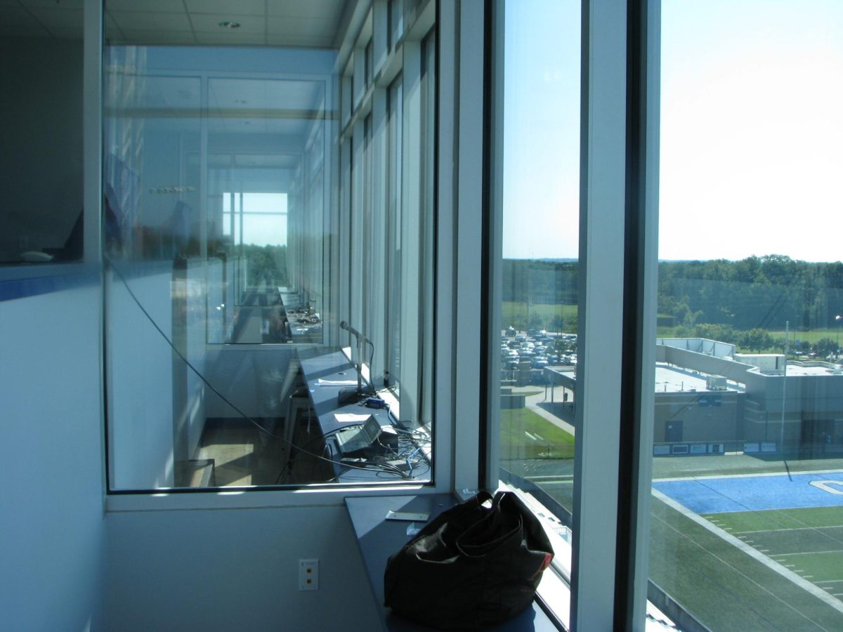 The press box has several media rooms, including a control room for the scoreboards