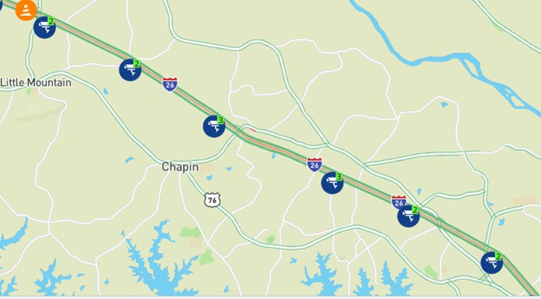 SC DOT Map of the various cameras along I-26