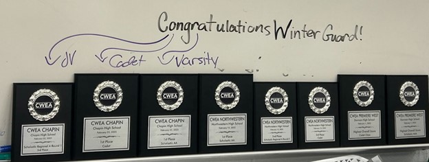 The Chapin Winter Guard has awards lined up showcasing their wins from this season