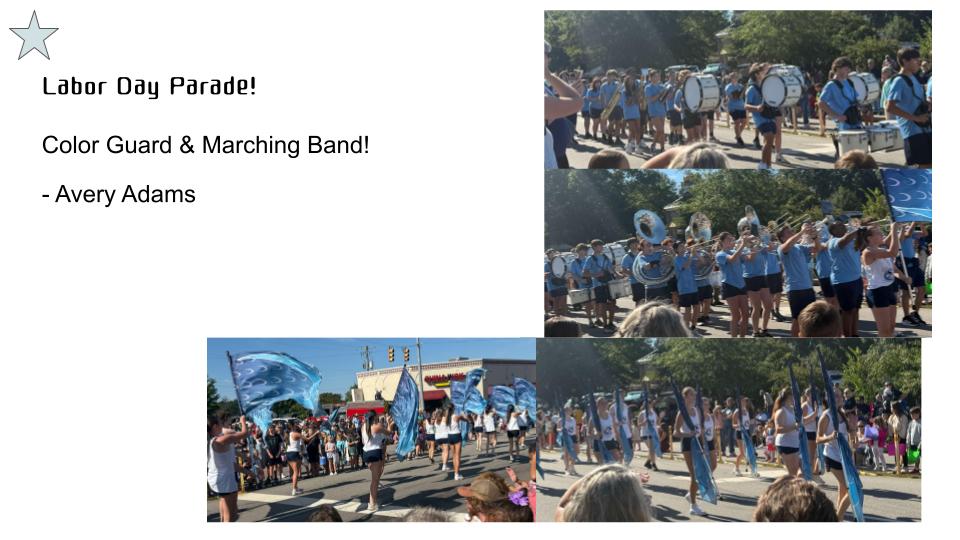 A collage of the Color Guard and Marching Band.